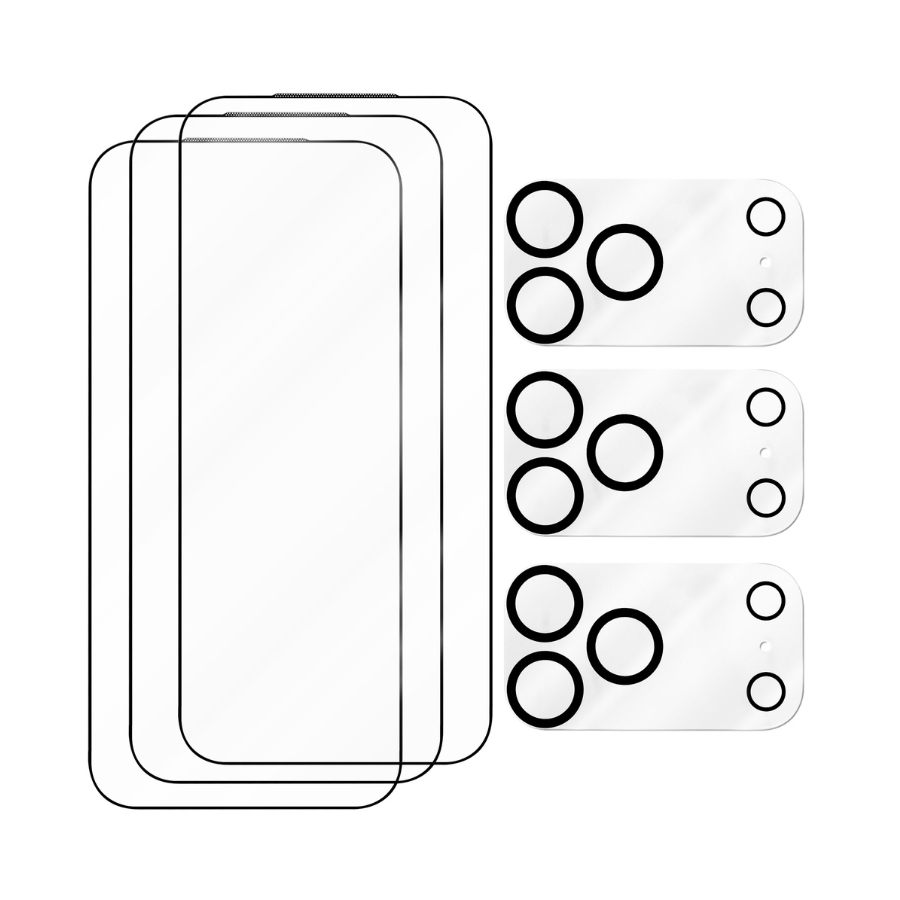 Set of clear protective film sheets with black circular cutouts on a white background